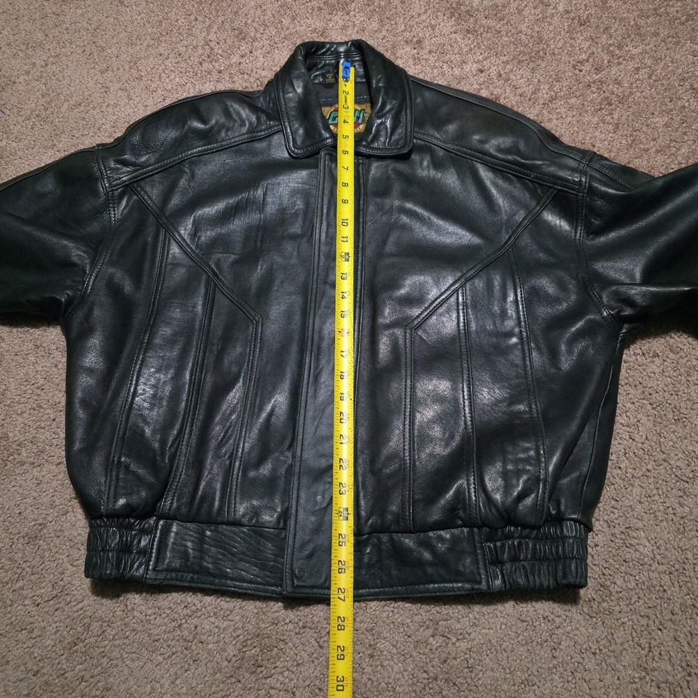 Global Identity G-III Black Leather Moto Mens Large Bomber Jacket Biker Coat - Picture 11 of 12